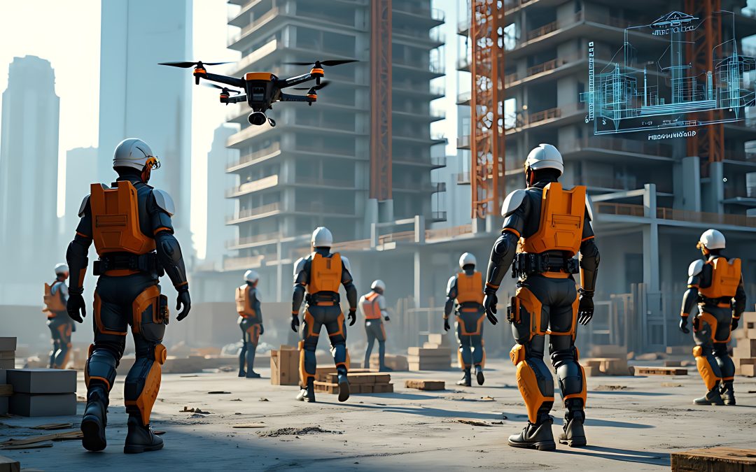 Travailleurs sur un chantier utilisant l'automatisation